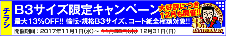 B3サイズ限定キャンペーン!! コート紙全種類対象!! 最大13％OFF!!