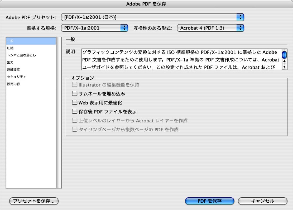 Illustrator CS2・CS3のPDF作成注意点の一般設定