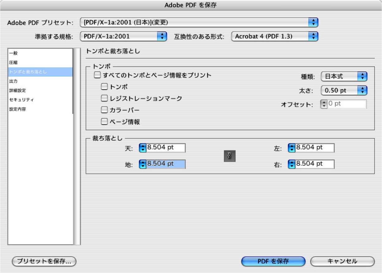 Illustrator CS2・CS3のPDF作成注意点のトンボ・裁ち落とし設定