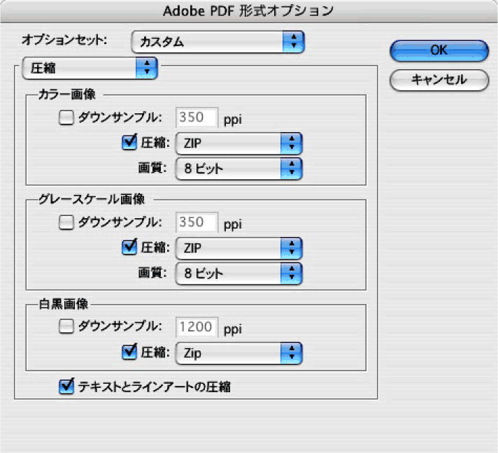 Illustrator 9のPDF作成注意点の圧縮設定