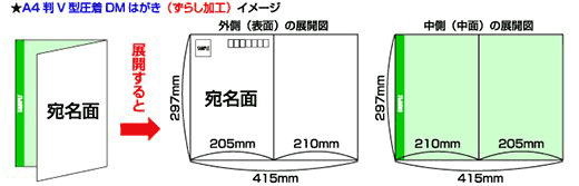 A4判V型圧着DMはがき（ずらし加工）